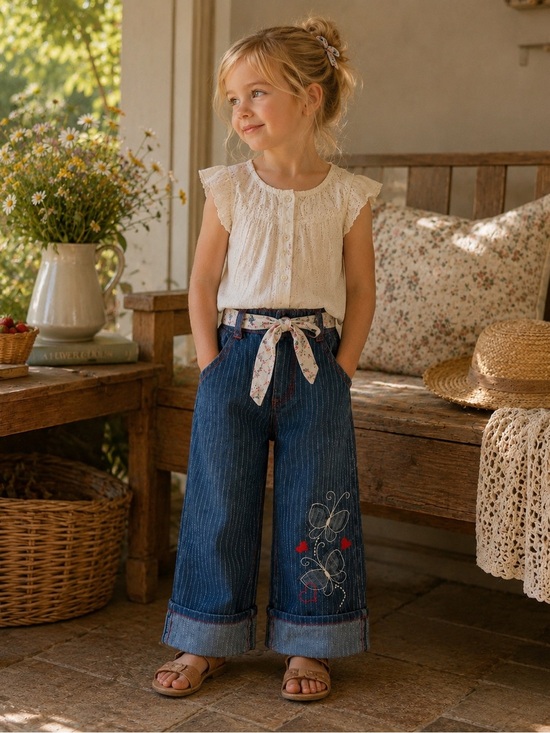 Faded Glory Other - Y2K Girls Faded Glory Wide Leg Pin Stripped Butterfly Cuffed Denim Jeans Size 4